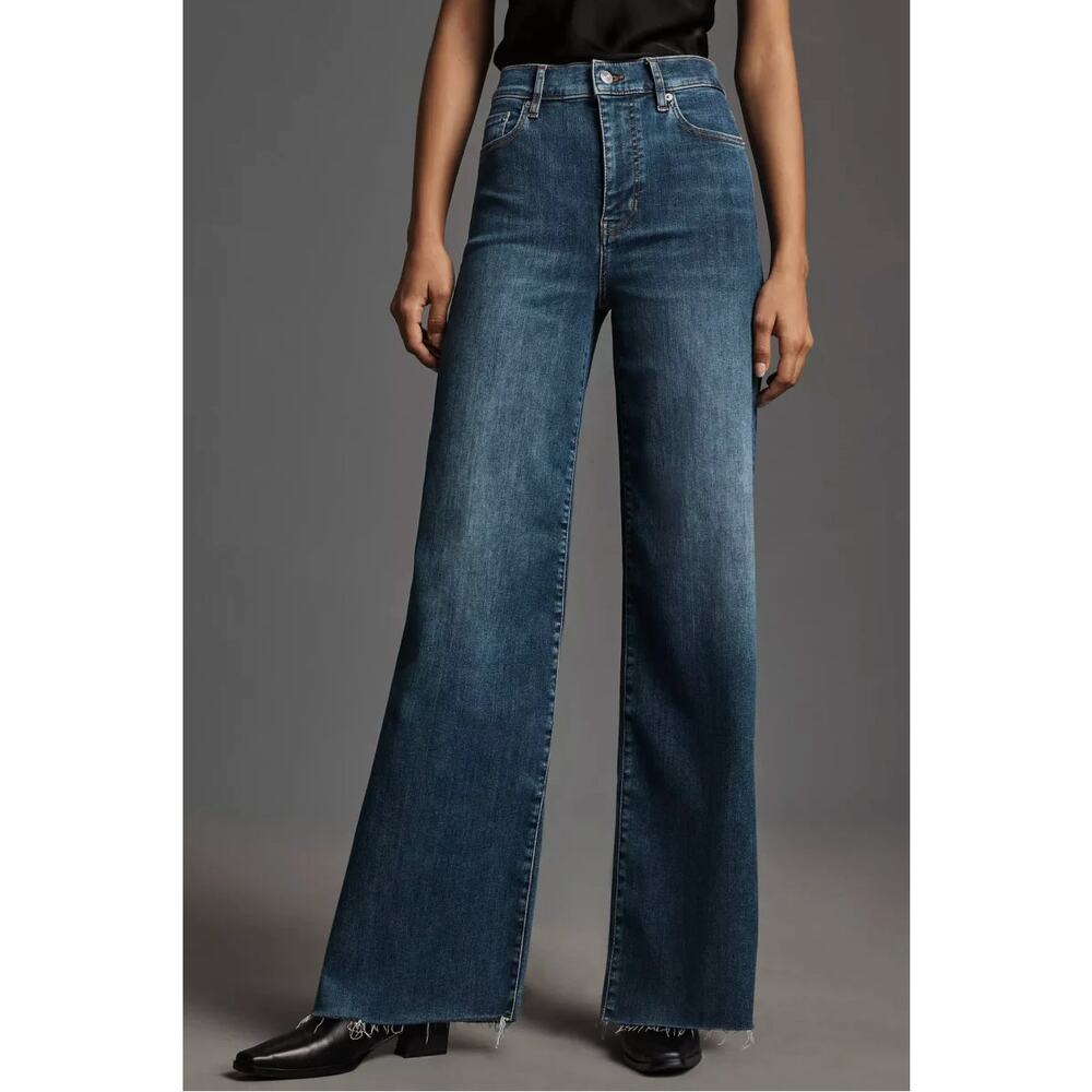 FRAME DENIM NWT Le Slim Palazzo Raw Fray Denim Jean in Mermaid // 24